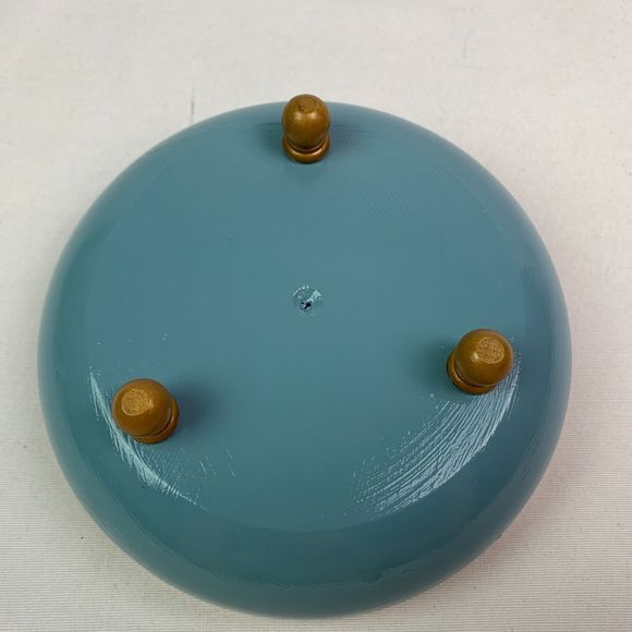 Wood Bowl Hand Painted Glossy Gold French Blue Footed Jewelry Trinket Dish - Picture 9 of 9